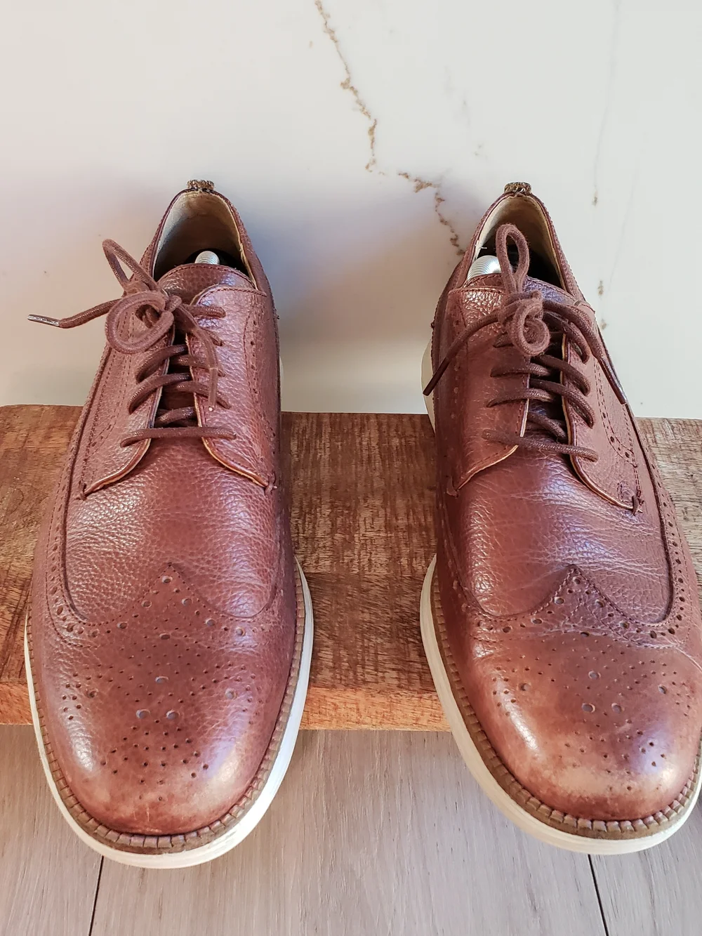 Cole Haan Brown Leather Wingtip Derby with‎ White Sole